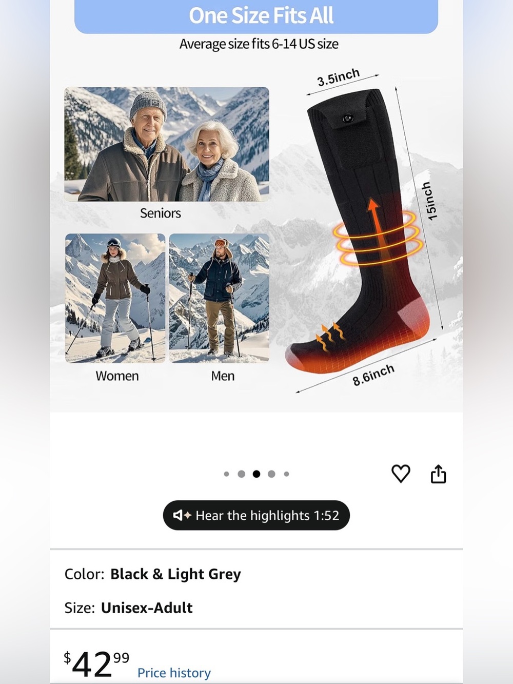 New unisex Heated Socks - Gray | 5V Rechargeable Heated Socks